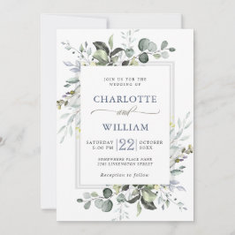 Convites Casamento de Eucalipto Verde com Aquarela Elegante