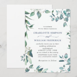 Convites Casamento de Eucalipto Verde com Aquarela Elegante