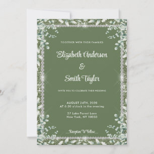 Convites Casamento De Eucalipto Verde E Diamante Moderno Sa