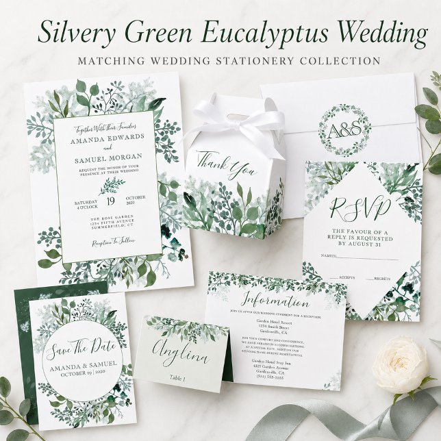 Convites Casamento de Eucalipto Verde Prateado (Criador carregado)