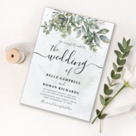 Convites Casamento de Eucalipto Verde Sálvia em Aquarela Rú