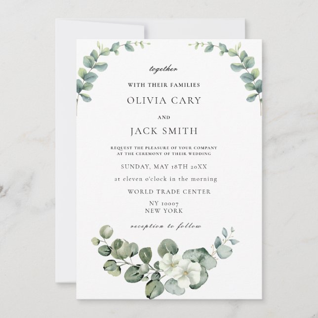 Convites Casamento de Eucalyptus aquarela Rustic Greenery (Frente)