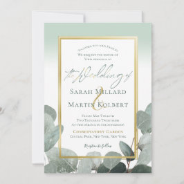 Convites Casamento de Eucalyptus com pasta azul verde