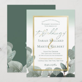 Convites Casamento de Eucalyptus com pasta azul verde