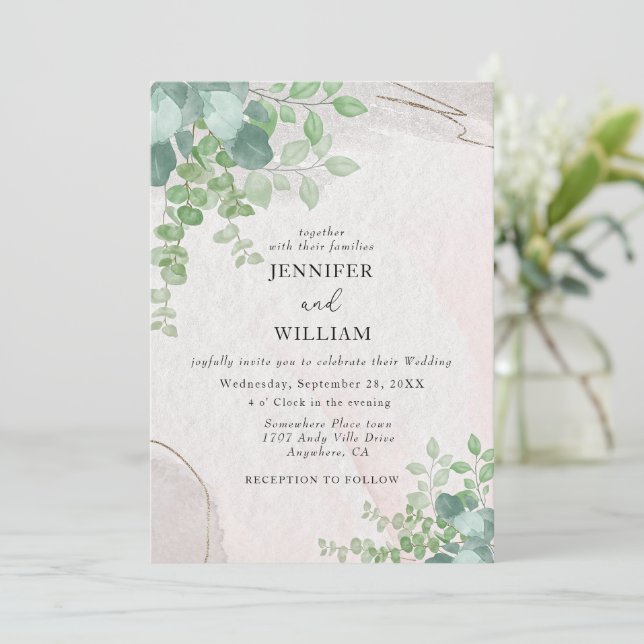 Convites Casamento de Eucalyptus com Verduras Botânicas Rus (Em pé/Frente)