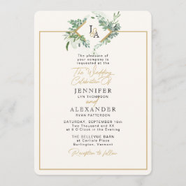 Convites Casamento de Eucalyptus, Dourado Monograma
