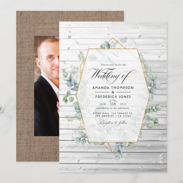 Convites Casamento de Eucalyptus, um País Geométrico da Rús (Frente/Verso)