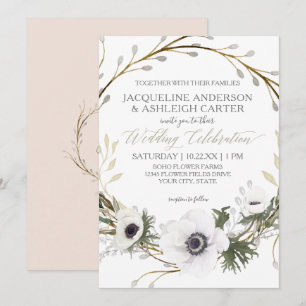 Convites Casamento de Eucalyptus Wreath, cor-de-rosa modern