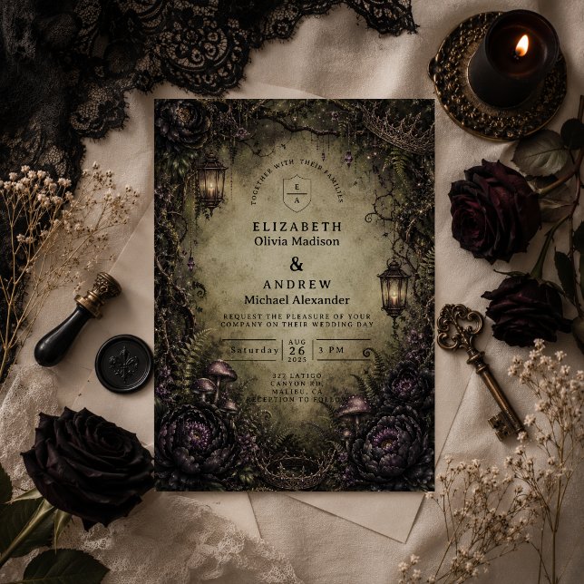 Convites Casamento de Fada Gótica Mística na Floresta (Criador carregado)