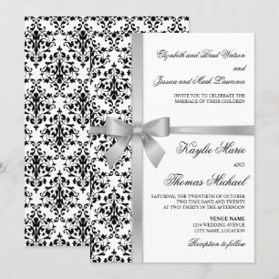 Convites Casamento de Falso Silver Faux Damask Black e Whit