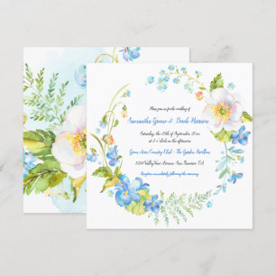 Convites Casamento de Fantasia Floral Azul e Branco