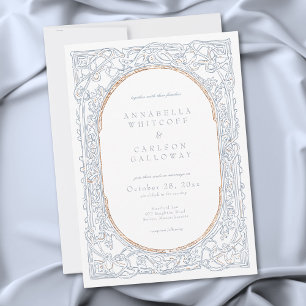 Convites Casamento de Fantasia Medieval em Azul e Dourado