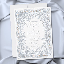 Convites Casamento de Fantasia Medieval em Azul e Dourado c