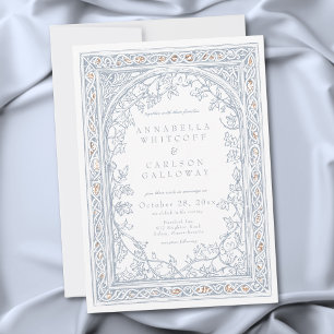 Convites Casamento de Fantasia Medieval em Azul e Dourado c