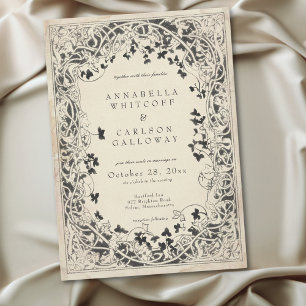 Convites Casamento de Fantasia Medieval Vintage Preto Gravu