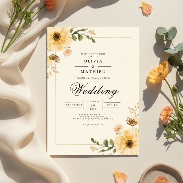 Convites Casamento De Fardo Botânico Amarelo-ouro (Criador carregado)