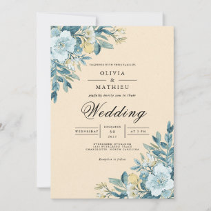 Convites Casamento De Fardo Botânico De Azul Suave