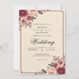 Convites Casamento De Fardo Botânico De Rosa Muted