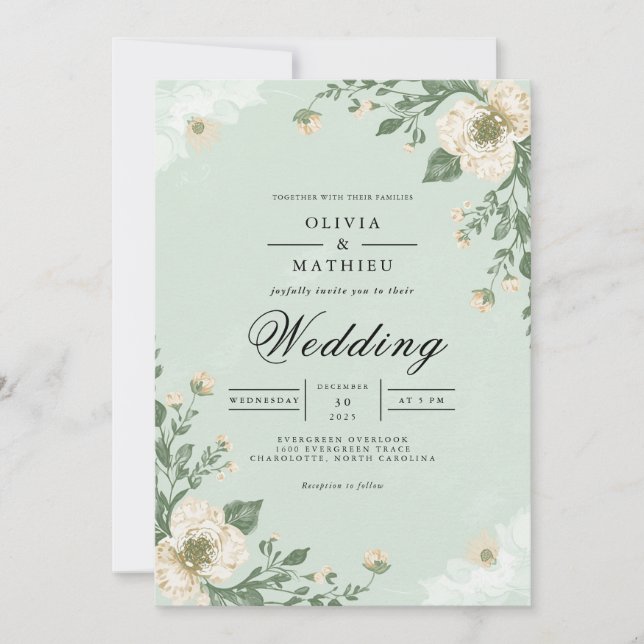 Convites Casamento De Farinha Botânica De Pastel Suave (Frente)