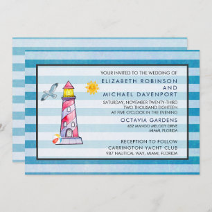 Convites Casamento de Farol de Corante de Água Striped Verm