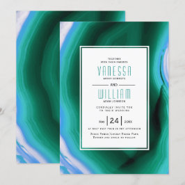 Convites Casamento de fatia de ágata verde e azul