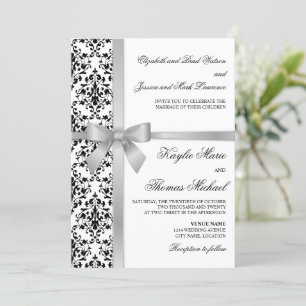 Convites Casamento de Faux Silver Silver Faux Damask Preto