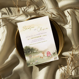 Convites Casamento de fazenda da ilustração da Watercolor B