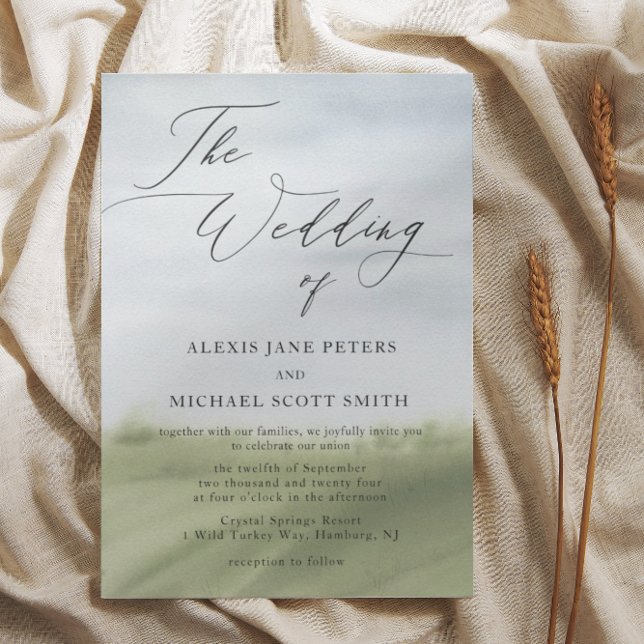 Convites Casamento de Fazenda de Paisagem de Aquarela (Criador carregado)