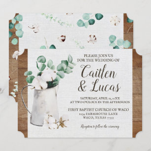 Convites Casamento de fazendeiros Eucalyptus Cotton Stem Sh
