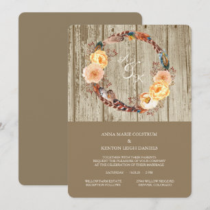 Convites Casamento De Feather Floral De Madeira Rústica