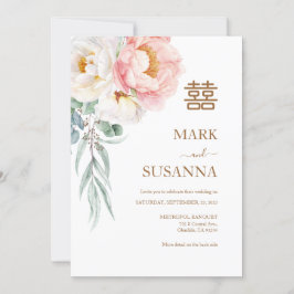 Convites Casamento de Felicidade Dupla de Peonia Elegante C