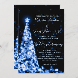 Convites Casamento de Feriado de Árvore de Natal Azul Elega