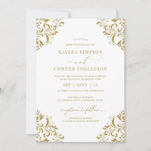 Convites Casamento de Feriado Dourado Elegante