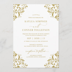 Convites Casamento de Feriado Dourado Elegante