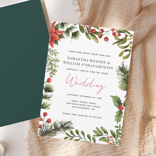 Convites Casamento de Férias com Vegetação em Aquarela (Watercolor Greenery Holiday Wedding Invitation)