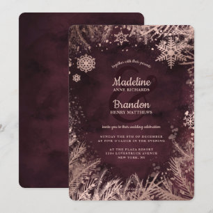 Convites Casamento de Férias de Neve Dourada e Burgundy