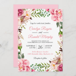 Convites Casamento De Ferida Floral Botânica Rosa-Esbranqui