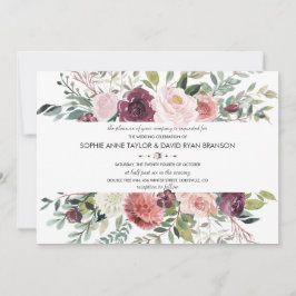 Convites Casamento De Ferida Floral Chic Burgundy Blush