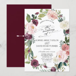 Convites Casamento De Ferida Floral De Ilegante Burgundy Bl