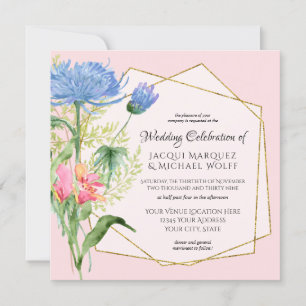 Convites Casamento de Fern Floral Cor-de-rosa-rosa-azul-Dus