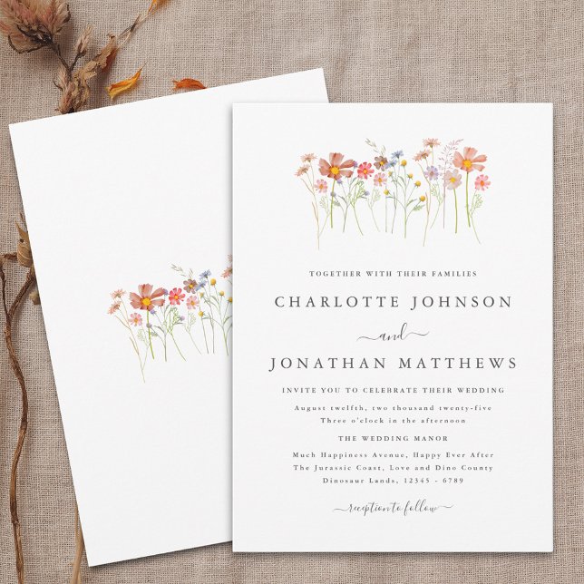 Convites Casamento de Ferrugem Laranja de Marrã-prateada (Boho fall Wildflower floral Wedding invitation Watercolor flowers fall colors elegant modern design)