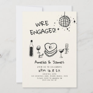 Convites Casamento de Festa de noivado Desenhada à Mão