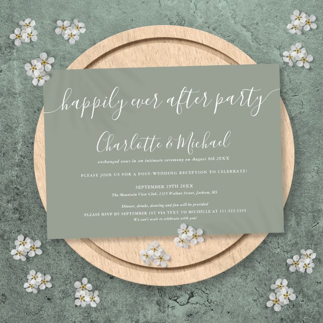 Convites Casamento de Festa de Sage Green Felizes para Semp (Sage Green Happily Ever After Party Wedding Invitation)