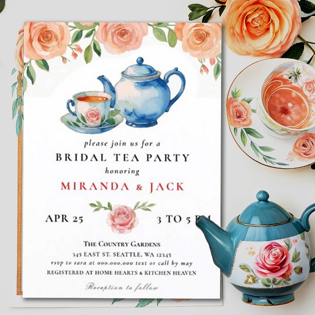 Convites Casamento de Festa Floral de Peach Rosa Chic (Criador carregado)