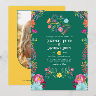 Convites Casamento de Festa Mexicana com Floral Verde Esmer