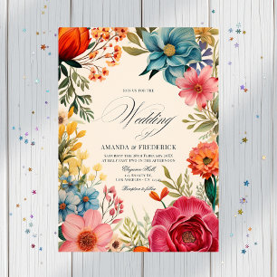 Convites Casamento de Fiesta Floral de Watercolor com Códig