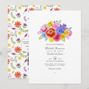 Convites Casamento de Fiesta Floral em Aquarela com RSVP po