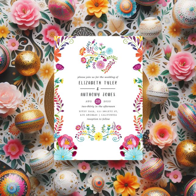 Convites Casamento de Fiesta Mexicana Colorful Watercolor F (Colorful Watercolor Floral Mexican Fiesta Wedding Invitation)