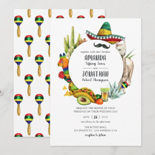 Convites Casamento de Fiesta Mexicana em Aquarela