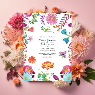 Convites Casamento de Fiesta Mexicana Floral em Aquarela